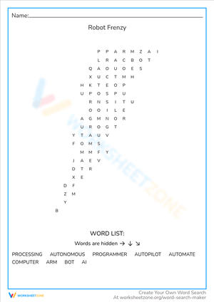 Robot Frenzy Word Search Puzzle