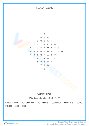 Robot Search Word Puzzle