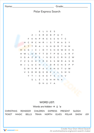 Polar Express Search Word Puzzle