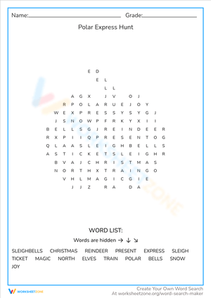 Polar Express Hunt Word Search