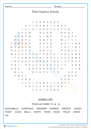 Polar Express Activity Word Search