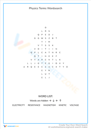 Physics Terms Word Search Worksheet