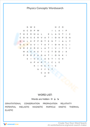Physics Concepts Word Search Puzzle