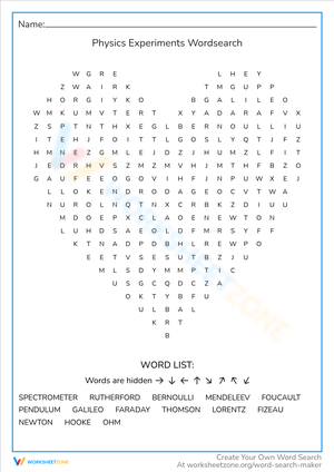 Physics Experiments Word Search