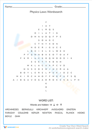 Physics Laws Word Search Activity