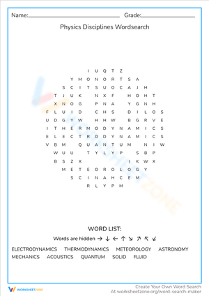Physics Disciplines Word Search