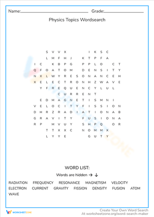 Physics Topics Word Search Worksheet