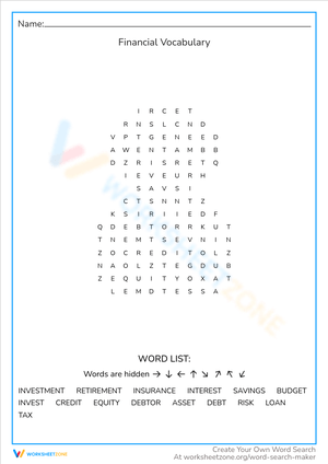 Financial Vocabulary Word Search