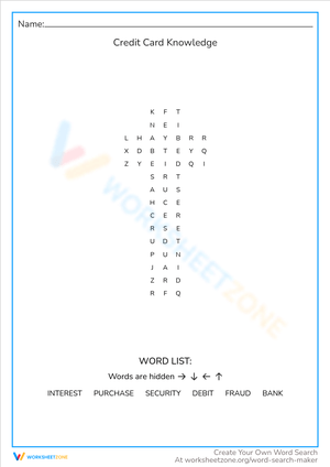 Credit Card Knowledge Word Search