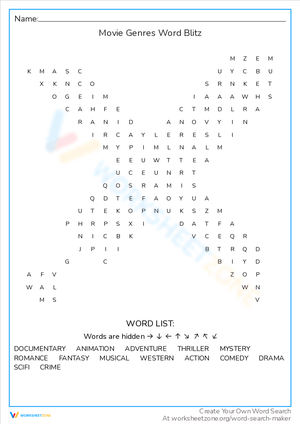 Movie Genres Word Blitz: Quick Film Categories