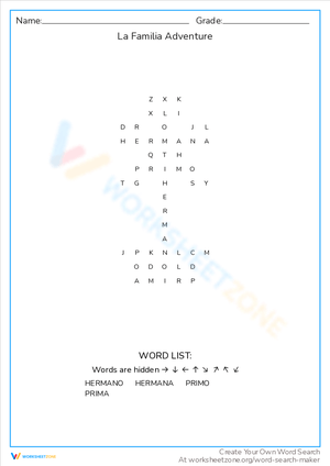 La Familia Adventure Worksheet
