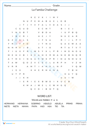 La Familia Challenge Worksheet