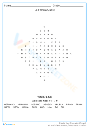 La Familia Quest Worksheet