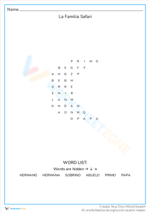 La Familia Safari Worksheet
