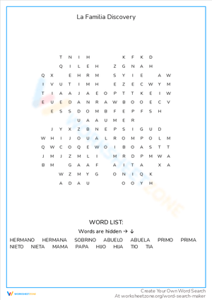 La Familia Discovery Worksheet