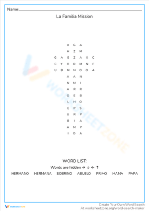 La Familia Mission Worksheet