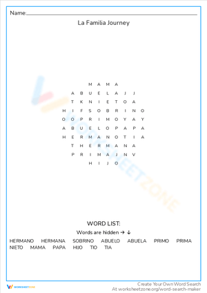 La Familia Journey Worksheet