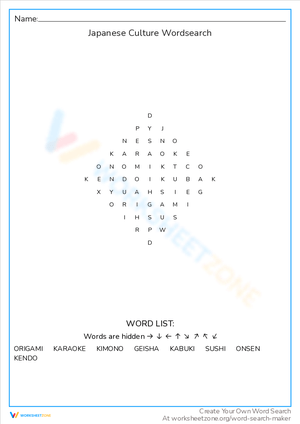 Japanese Culture Word Search Puzzle