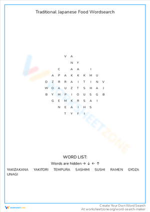 Traditional Japanese Food Word Search