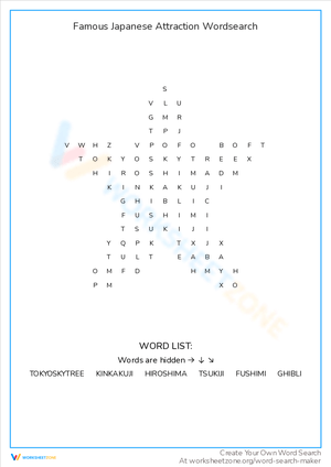 Famous Japanese Attraction Word Search