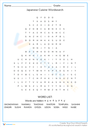 Japanese Cuisine Word Search Puzzle