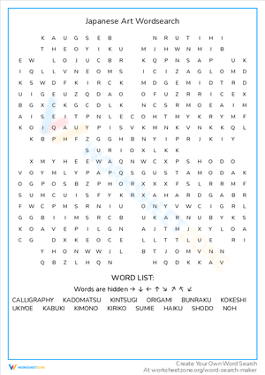 Japanese Art Word Search Activity