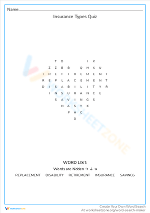 Insurance Types Quiz Worksheet