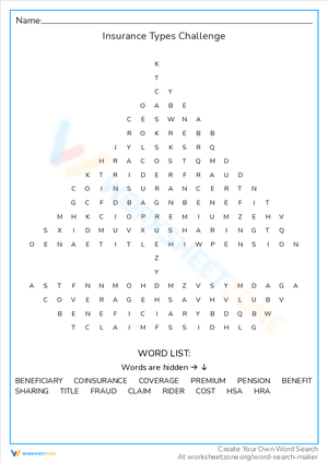 Insurance Types Challenge Worksheet