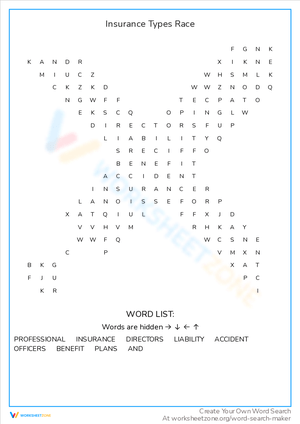 Insurance Types Race Worksheet