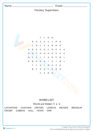 Hockey Superstars Activity Worksheet
