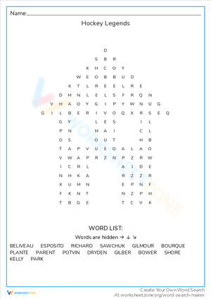 Hockey Legends Worksheet