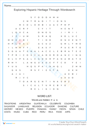 Hispanic Heritage Wordsearch