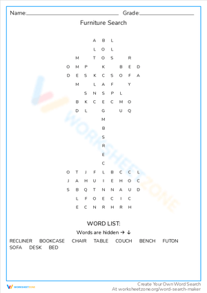 Furniture Search: A Word Puzzle