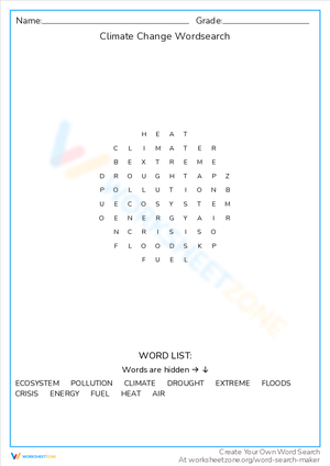 Climate Change Wordsearch: Explore!