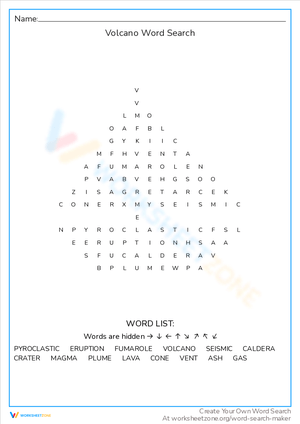 Volcano Word Search Puzzle