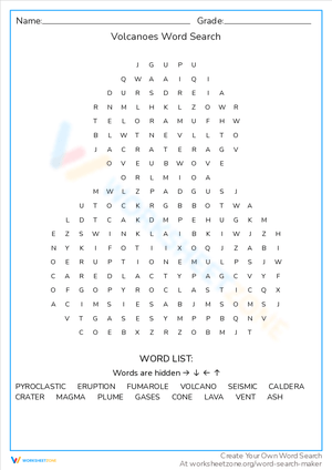 Volcanoes Word Search Learning Fun