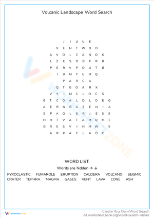 Volcanic Landscape Word Search Puzzle