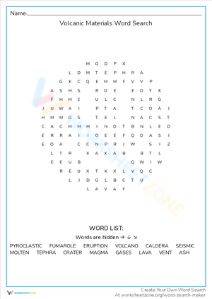 Explore Volcanic Materials Word Search