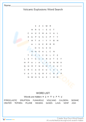 Volcanic Explosions Word Search Challenge