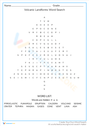 Explore Volcanic Landforms Word Search