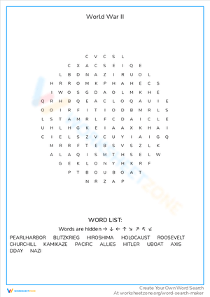 Engaging World War II Word Search Puzzle