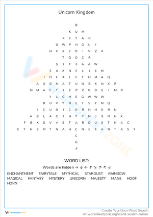 Explore the Mystical Unicorn Kingdom Word Search