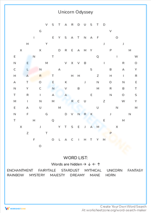 Embark on a Unicorn Odyssey Word Search Adventure