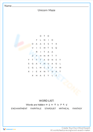 Navigate the Unicorn Maze with this Word Search