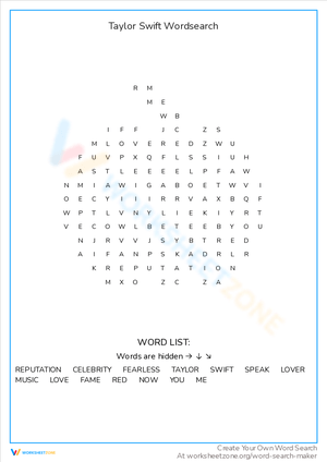 Find Taylor Swift in this Word Search Adventure