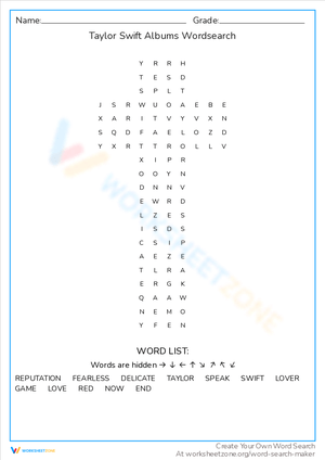 Taylor Swift Albums Word Search: Find Them All