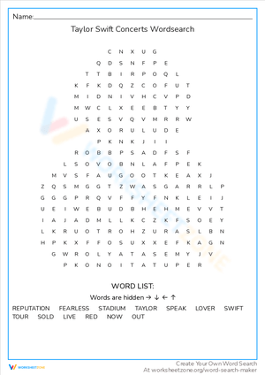Taylor Swift Concerts Word Search: Find the Tours