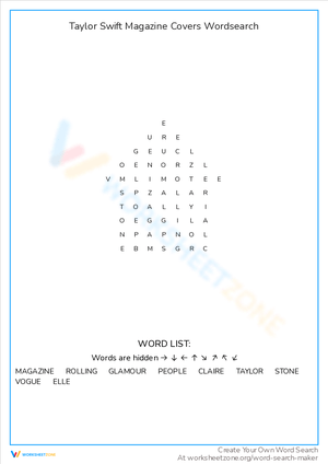Taylor Swift Magazine Covers Word Search Fun