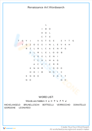 Renaissance Art Word Search Worksheet