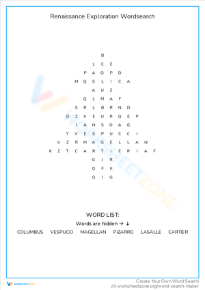 Renaissance Exploration Word Search Puzzle